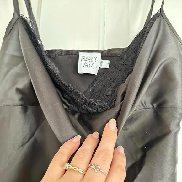 Princess Polly Black Satin Slip Dress - Picture 3 of 5
